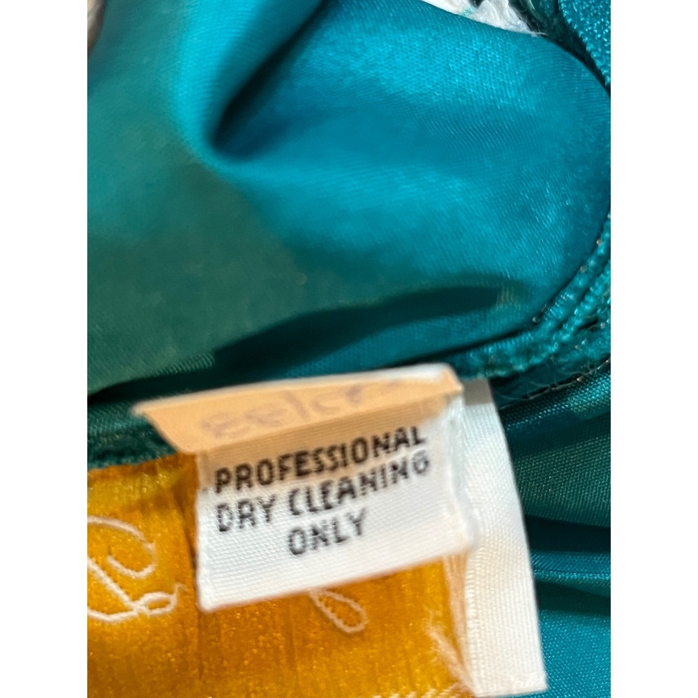 Alyce Designs Vintage Teal Strapless Ruched Satin Ballgown Prom Dress Size 6 - Picture 5 of 7